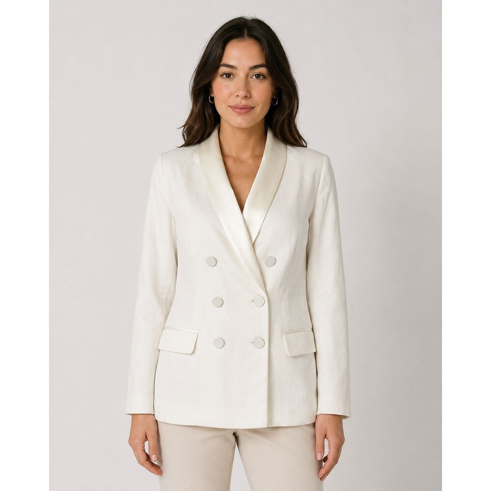 Express White Double-Breasted Satin Shawl Collar Blazer Jacket Women’s Size M